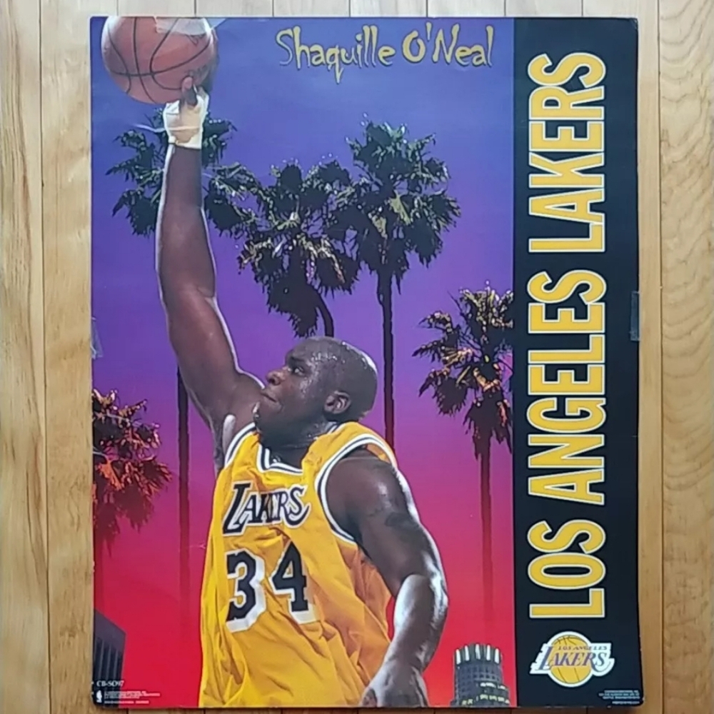 Vintage 1997 NBA poster iconic Shaquille O'Neal  Los Angeles Lakers 16x20...
